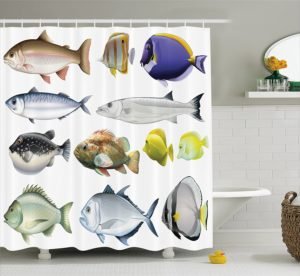 Pacific Fish with Mackerel Salmon and Sea Bass shower curtain