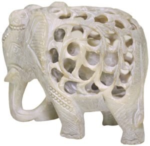 mother with baby elephant soapstone