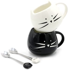 cat mugs with spoons set