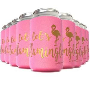 pink flamingo can covers for bridal parties