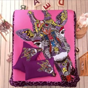 purple bedlinens giraffe motif