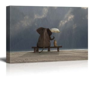 elephant and dog under rain poster