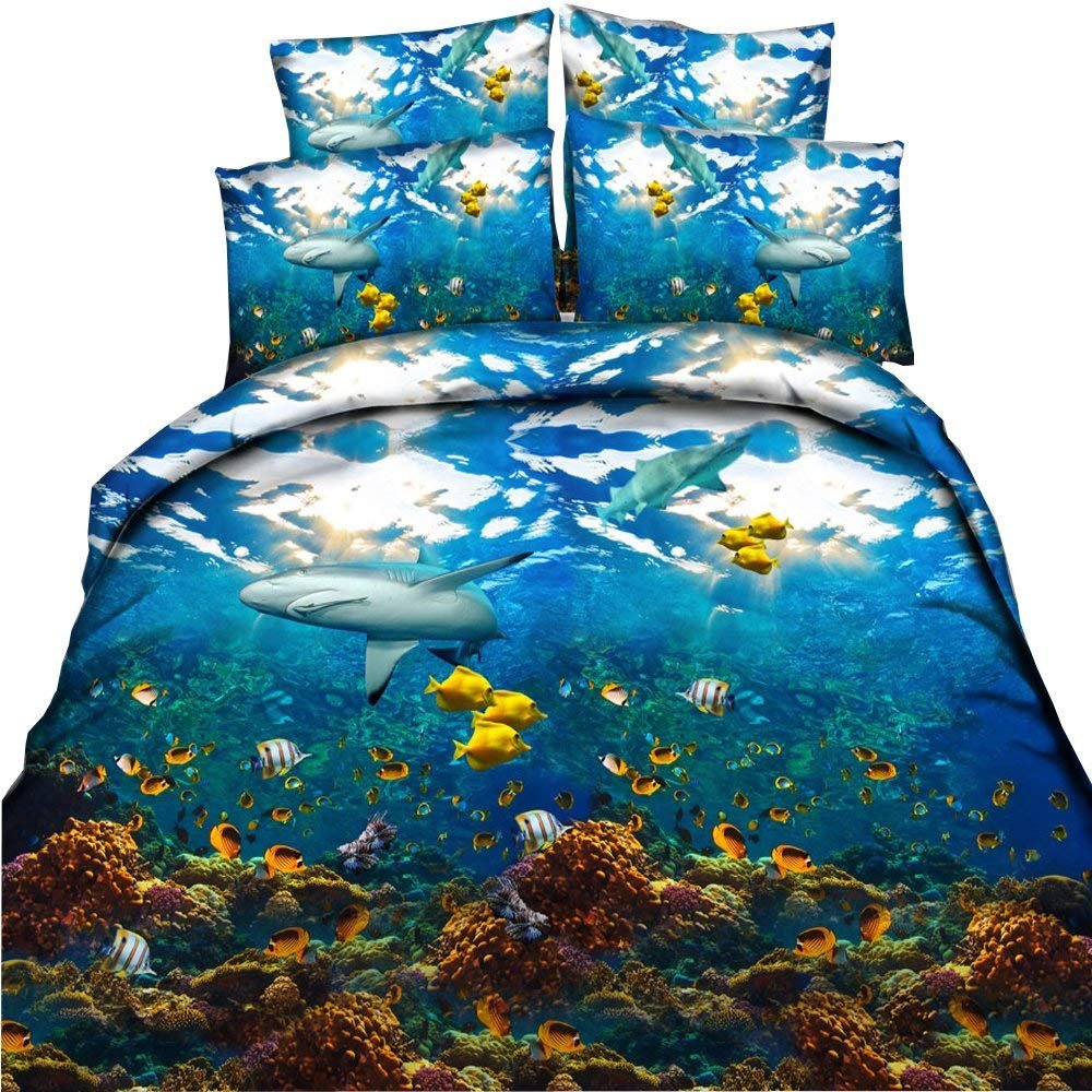 esydream underwater world sheet set with sharks coral and fish