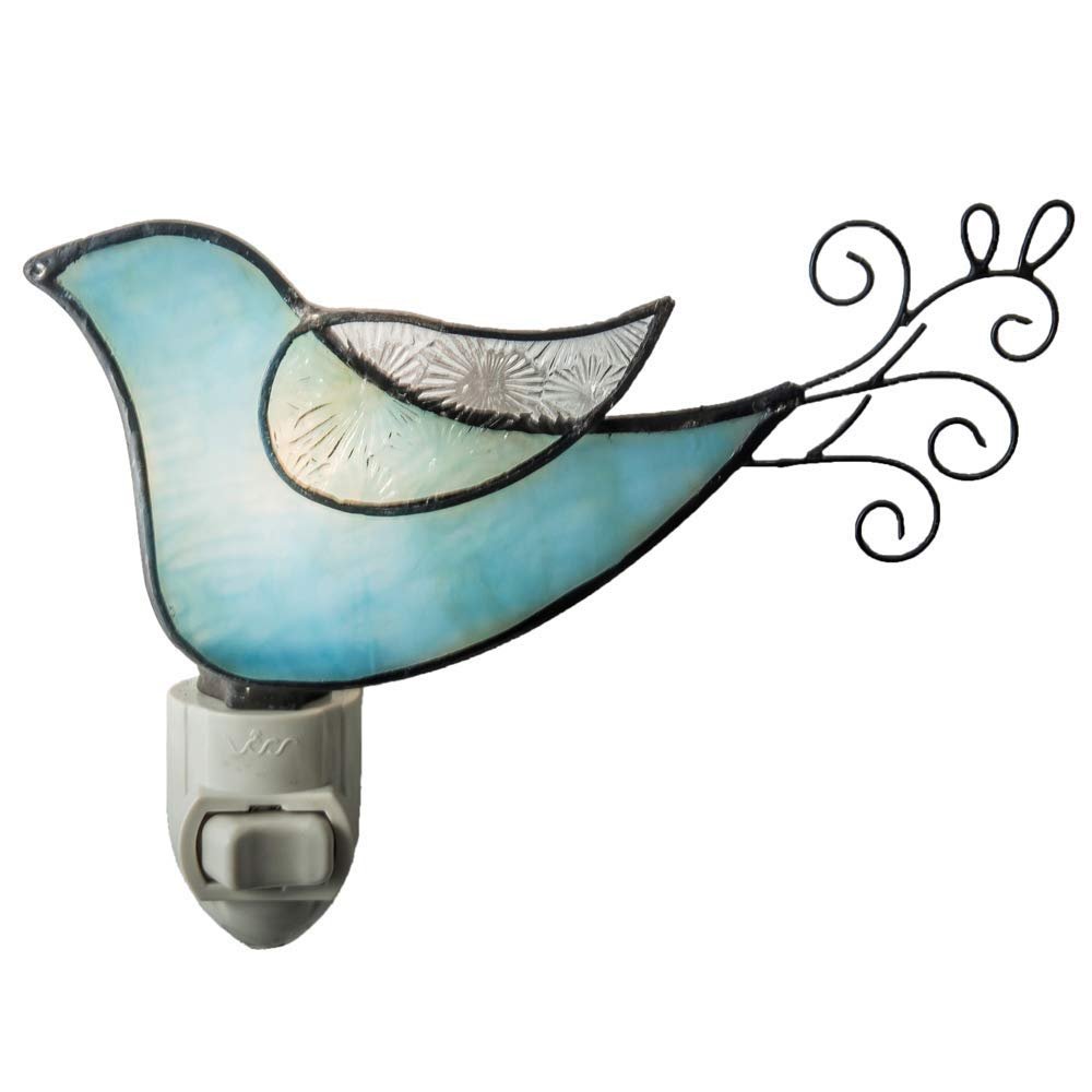 blue green stained glass bird nightlight