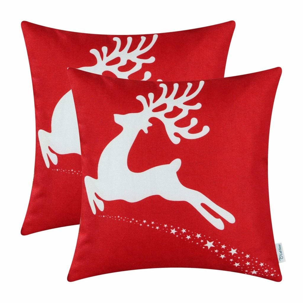 bright red christmas throw pillow covers reindeer