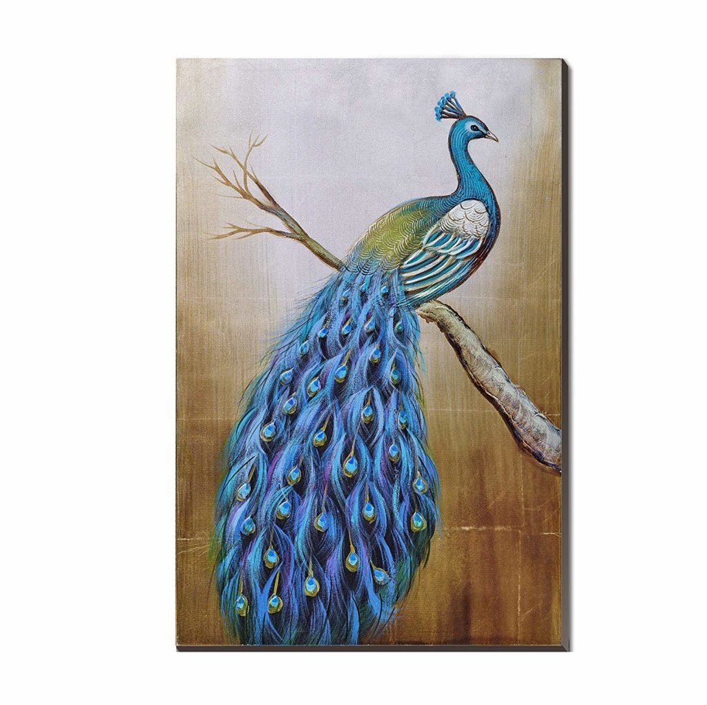 peacock on branch with dark background