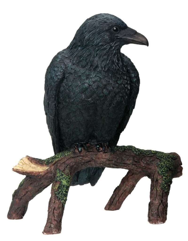 perching raven resin sculpture