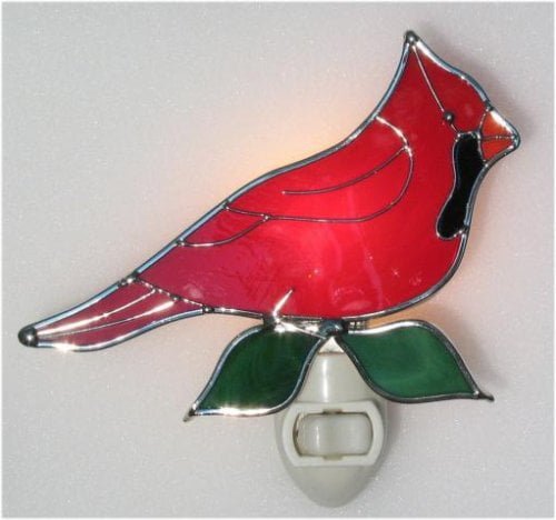 red cardinal stained glass night light