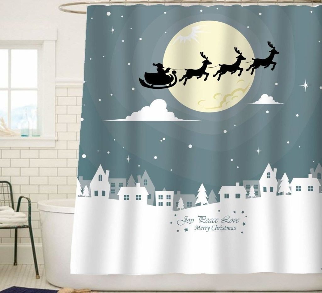 santa and reindeer shower curtain