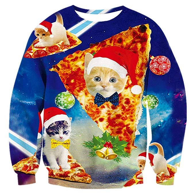 ugly cat and pizza christmas sweatshirt - sweater