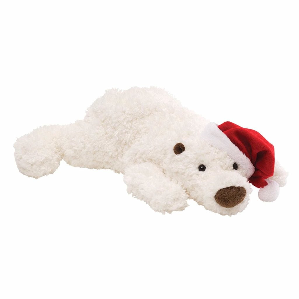 gund polar bear stuffed toy with a christmas hat