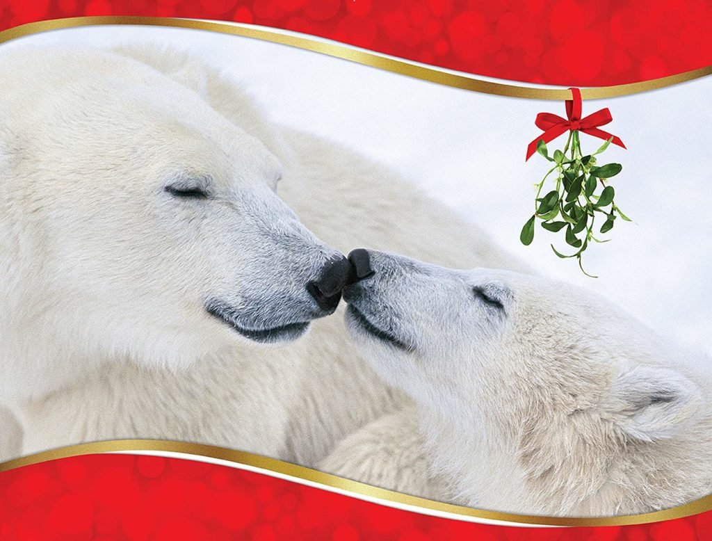 polar bears kissing mistletoe