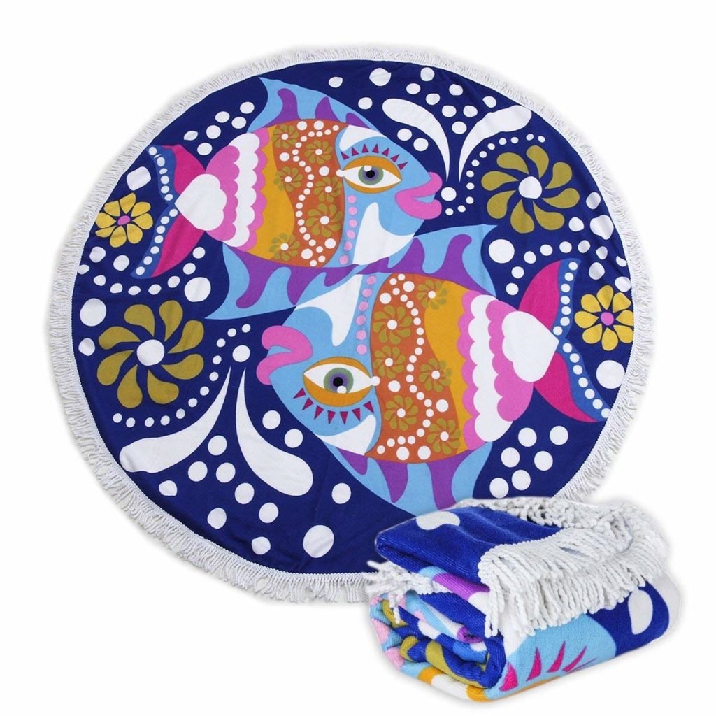 two fish round beach towel