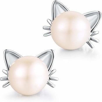 pearl and sterling silver cat ear earrings