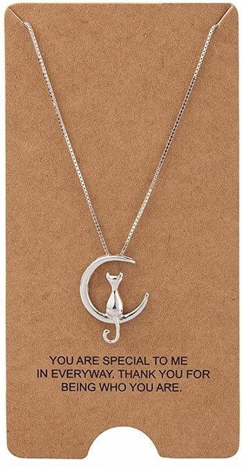 wristchie cat on moon necklace for gift