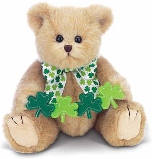 Coonner Clovers Stuffed bear with bow tie and clovers.