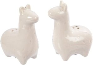 white llama salt and pepper shakers