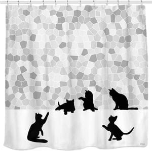 black cats in silhouette on shower curtain