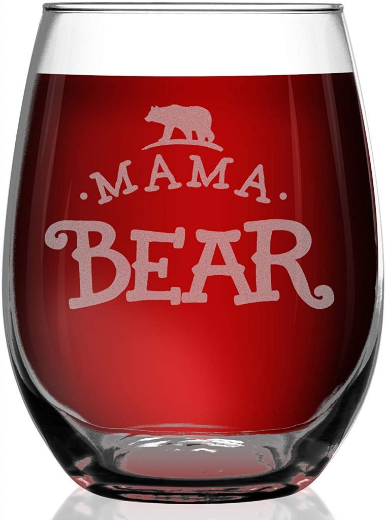 mama bear stemless wine glass