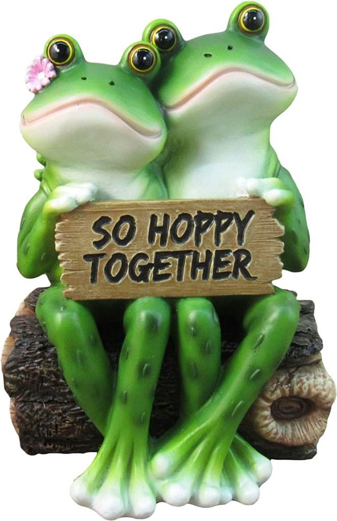 frogs on log statuette with a "Hoppy Together" sign