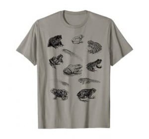 frogs, toads and tadpoles on tshirt