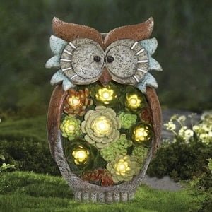 owl with flowers and LED lights garden statue