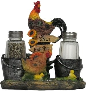 rooster and hen salt and pepper shaker holder
