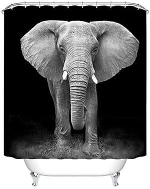 realistic elephant shower curtain on black background