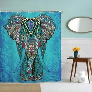 south asian elephant on blue shower curtain