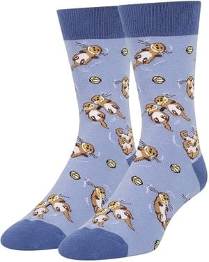 light blue socks with sea otters in singles or pairs, with clams interspersed