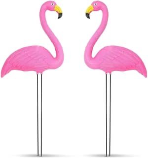 set of 2 lawn ornament pink flamingoes