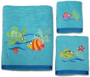 fish and sea life set of bath towel, hand towel, and wash cloth