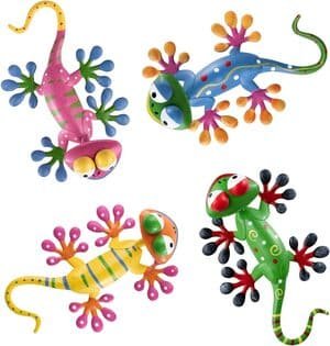 brightly colored gecko figurines for mounting on walls