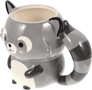 coffee mug shaped like a cartoon raccoon